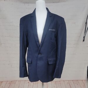 Blue Textured Sport Coat with Notched Lapel